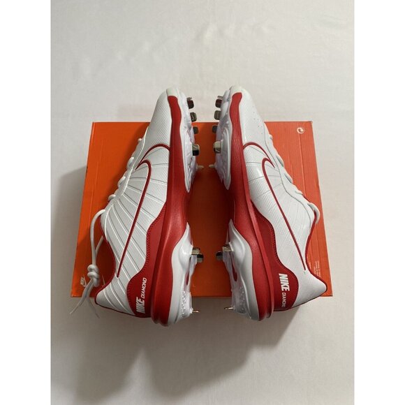 New Mens Size 15 White Red Nike Alpha Huarache Varsity 4 Low Baseball Cleats main image 5